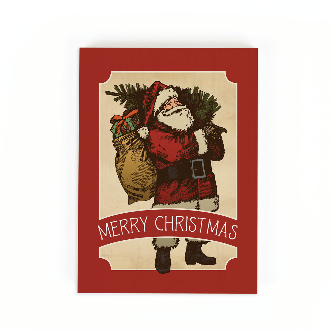 Merry Christmas Santa Stamp Wood Block Décor