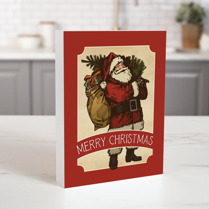 Merry Christmas Santa Stamp Wood Block Décor