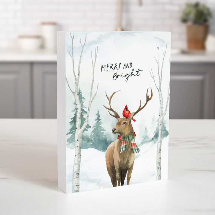 Merry & Bright Deer Wood Block Décor