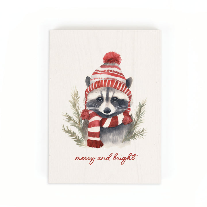 Merry & Bright Raccoon Wood Block Décor