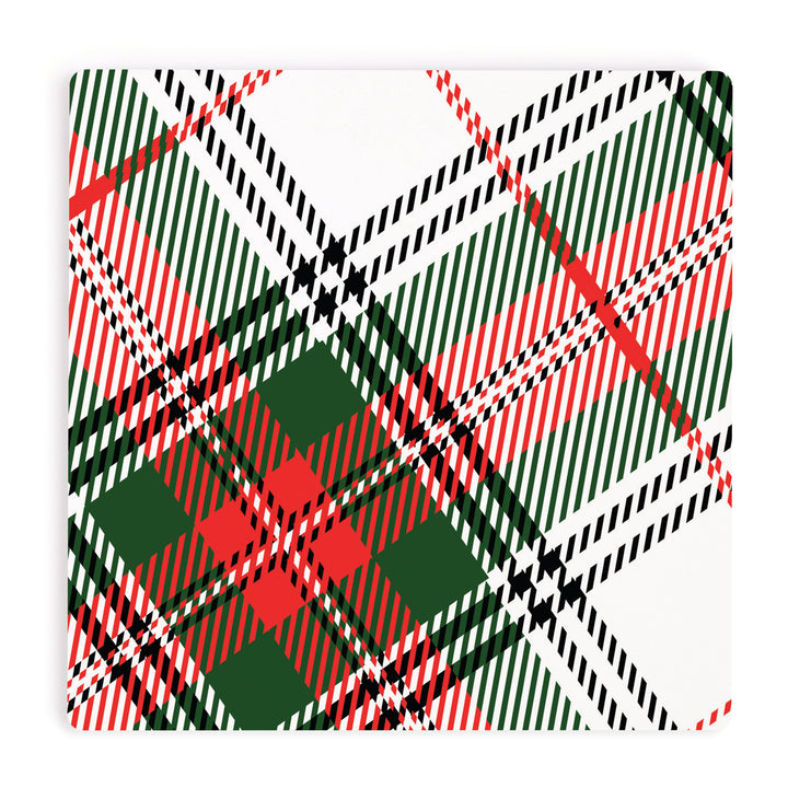 Cream Red & Green Plaid Coaster