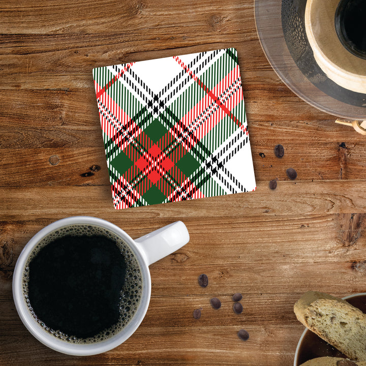 Cream Red & Green Plaid Coaster