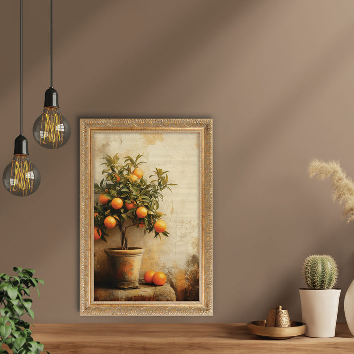 Orange Plant Gold Framed Linen