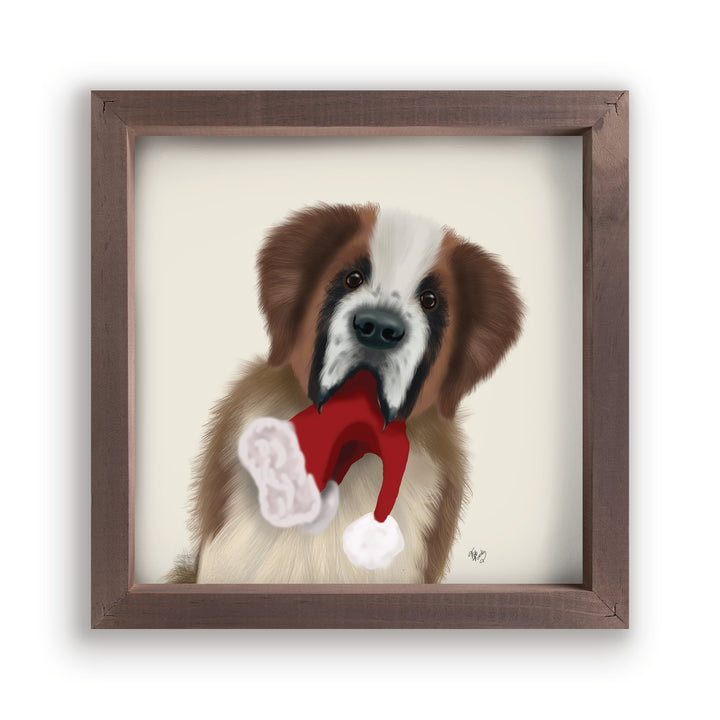 Dog With Santa Hat Framed Art