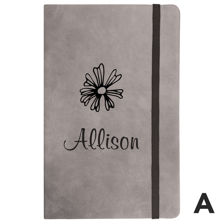 Personalized Grey Faux Leather Notebook Large A5