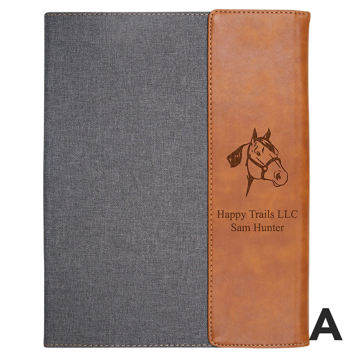 Personalized Grey & Tan Faux Leather Padfolio Large