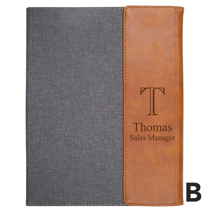 Personalized Grey & Tan Faux Leather Padfolio Large