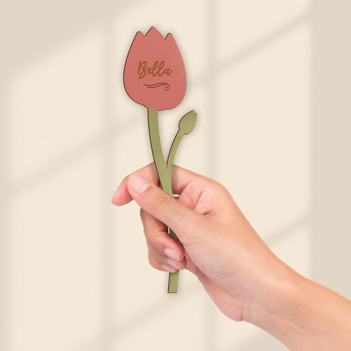 Personalized Pink Tulip Wooden Flower