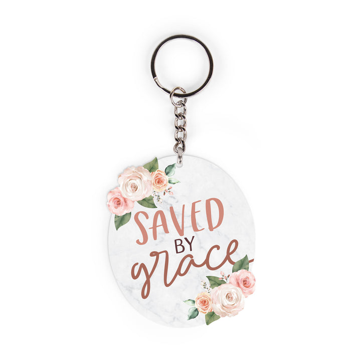 Saved By Grace Acrylic Floral Oval Shape Key Chain