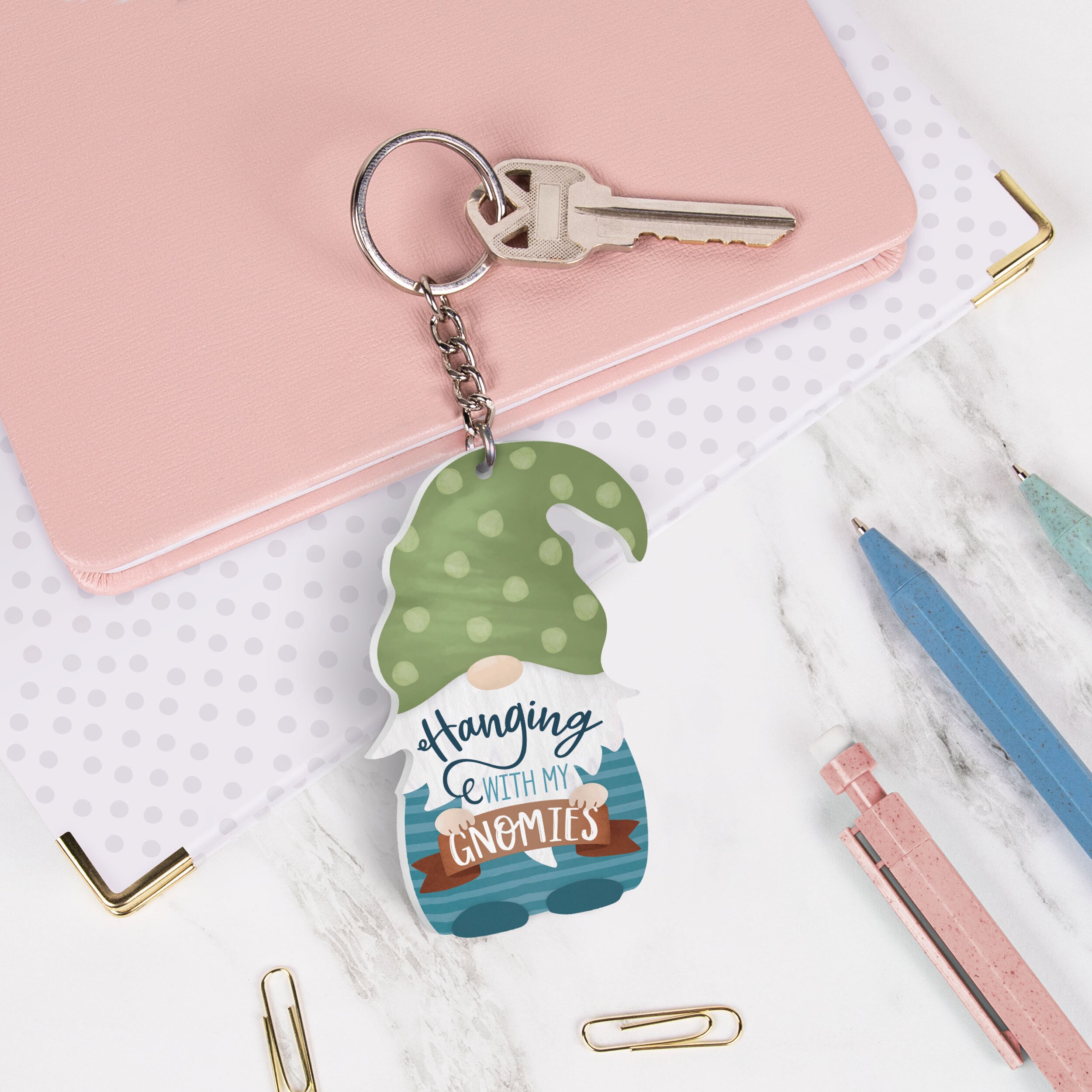 **Hanging With My Gnomies Acrylic Gnome Shape Key Chain