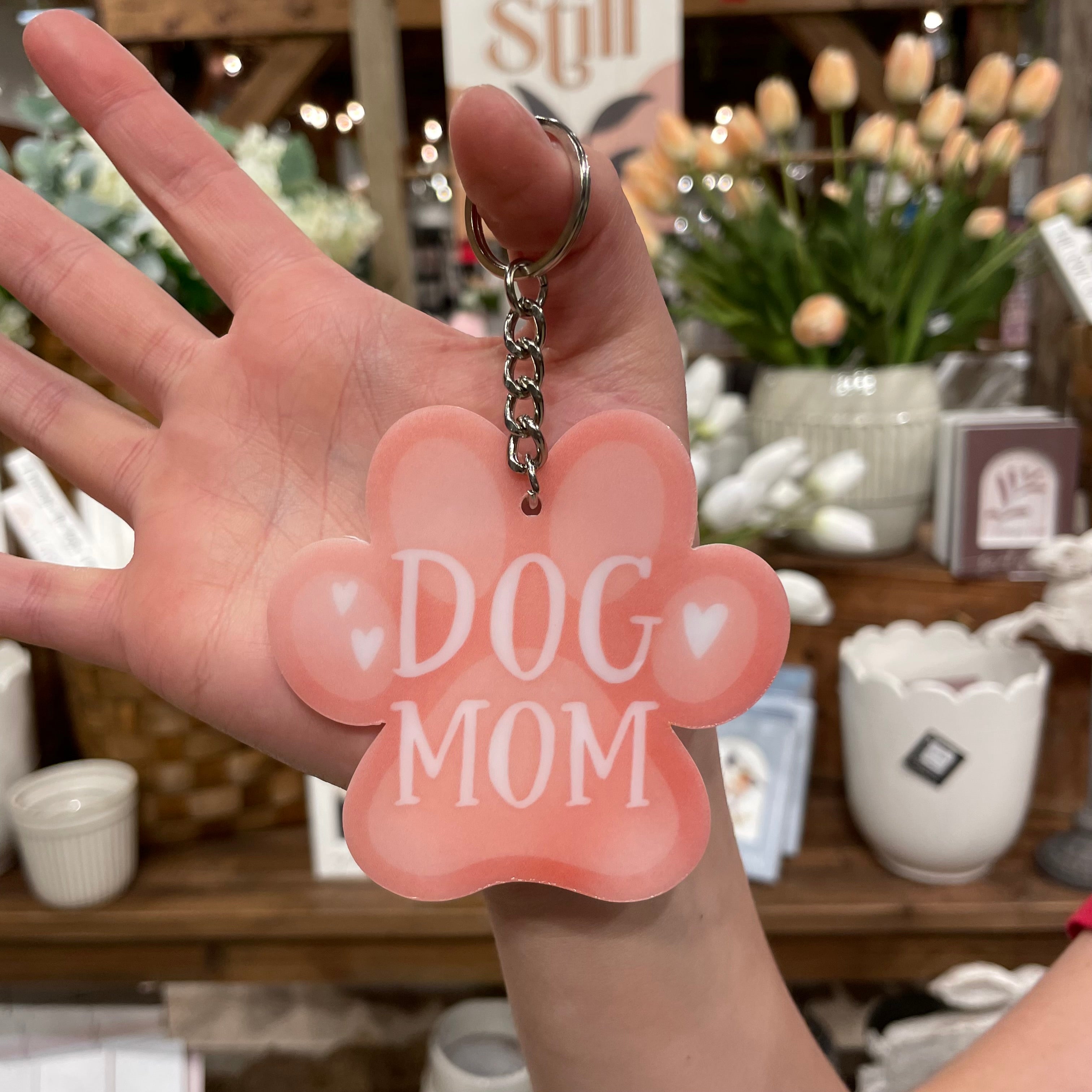 Dog Mom Acrylic Pawprint Shape Key Chain