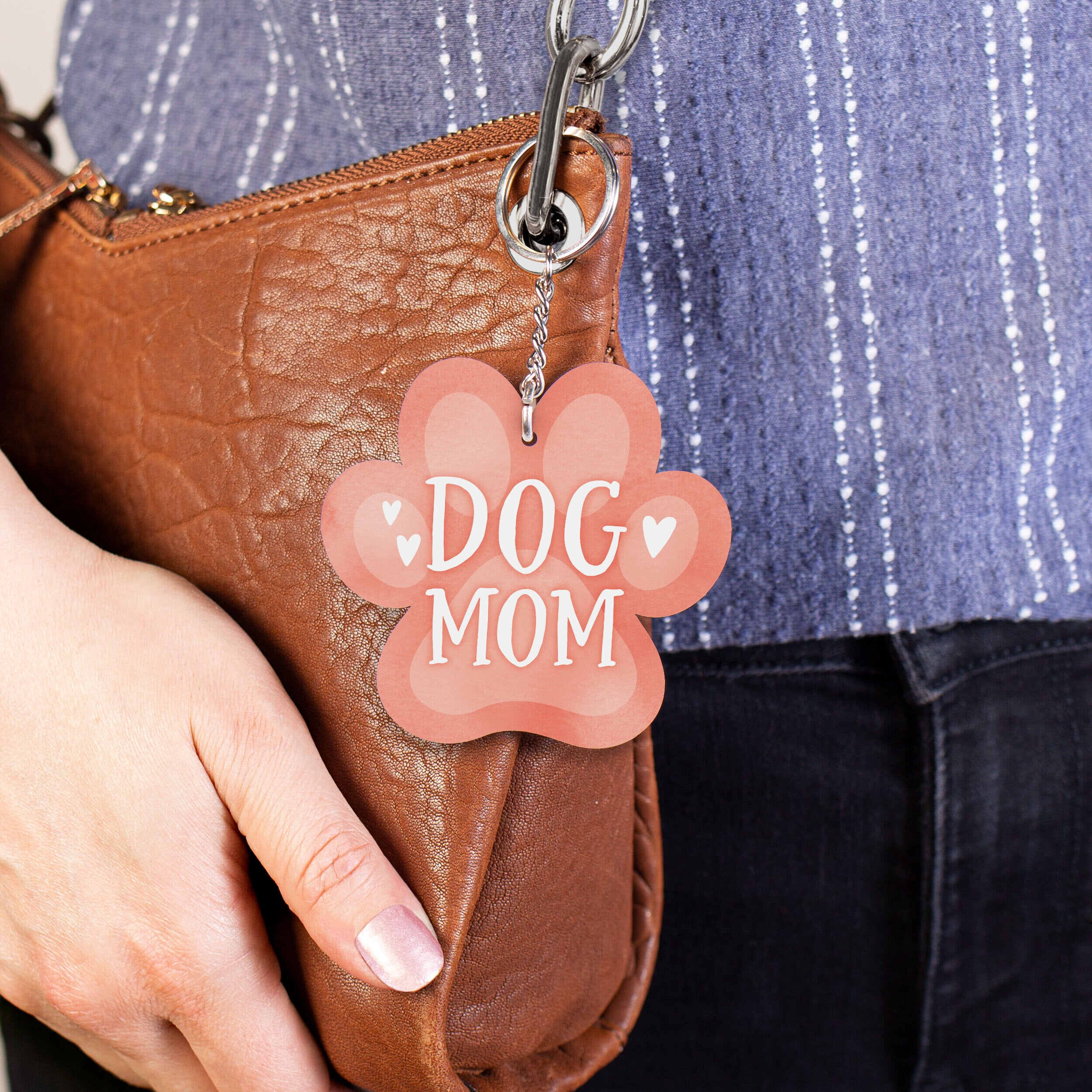 Dog Mom Acrylic Pawprint Shape Key Chain