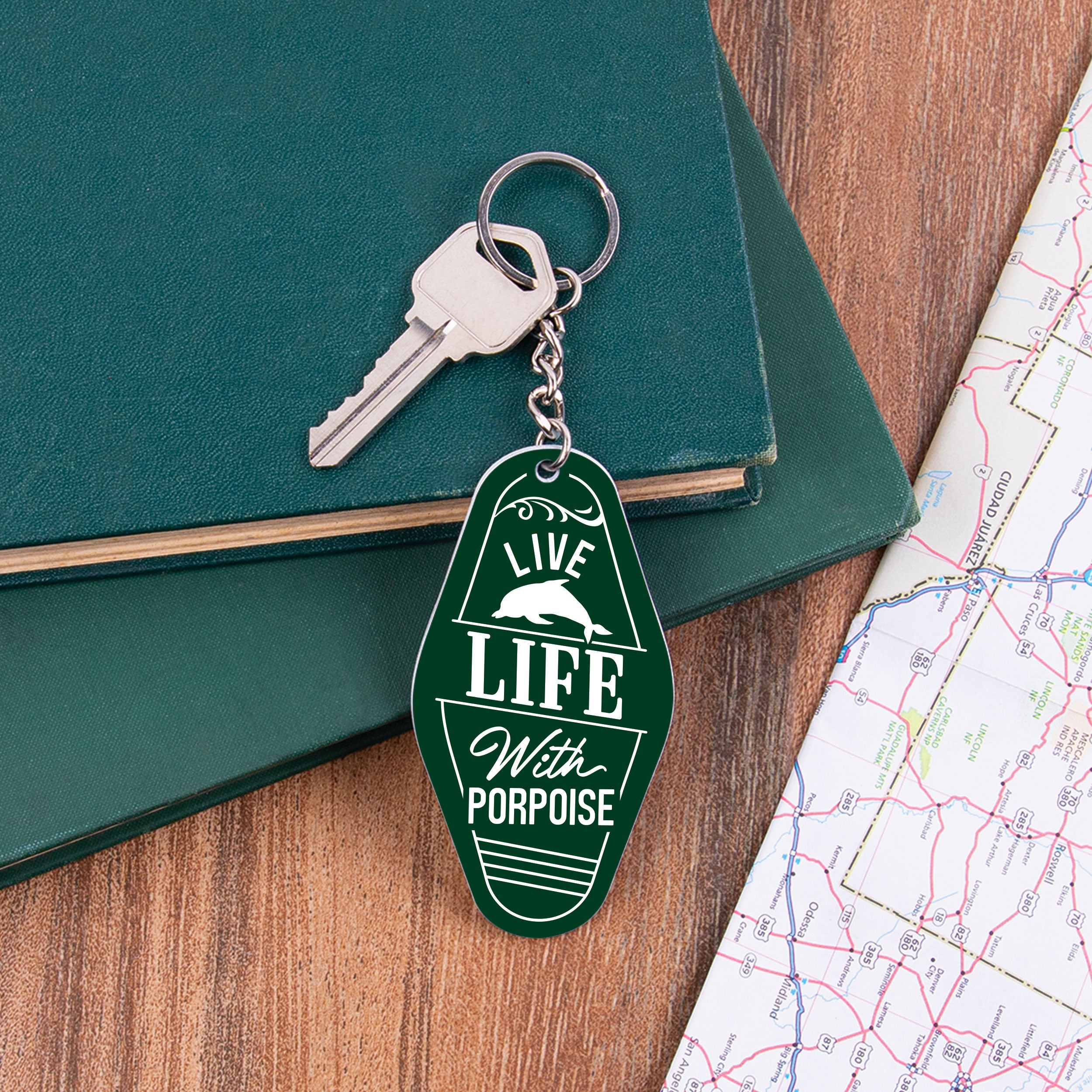 Live Life With Porpoise Vintage Engraved Key Chain