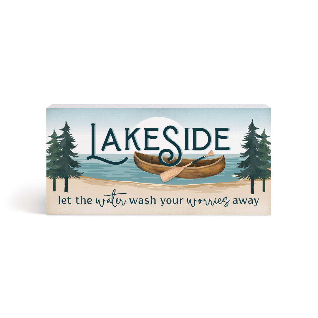 Lakeside Let The Water Wash Your Worries Away Wood Block Décor