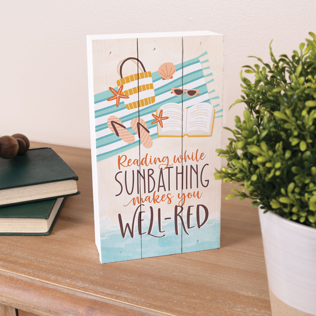 Reading While Sunbathing Makes You Well-Red Tabletop Pallet Décor