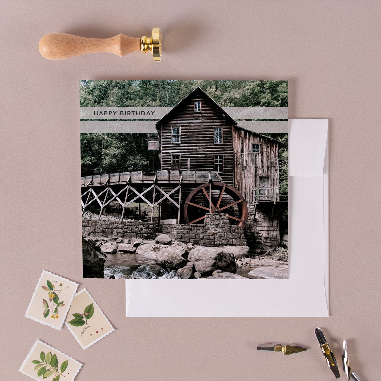 Old Water Mill Birthday Greeting Card