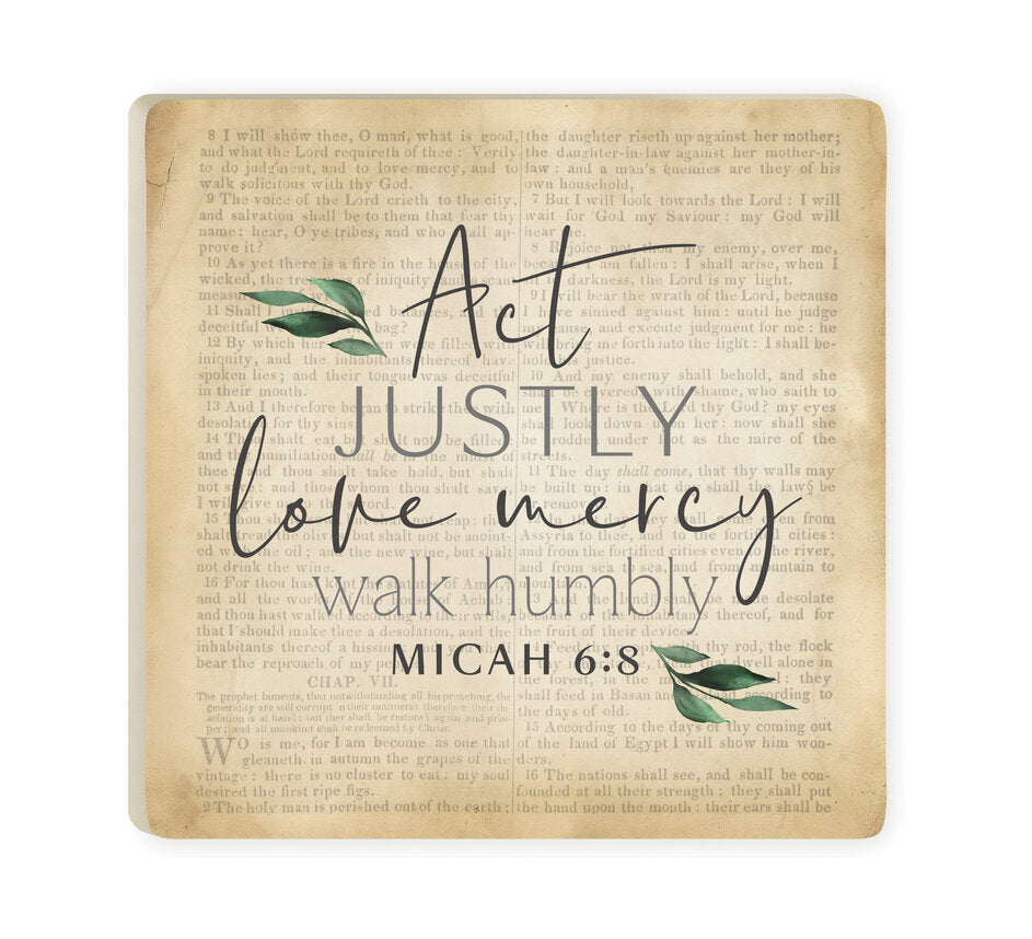 Act Justly Love Mercy Walk Humbly Ceramic Coaster