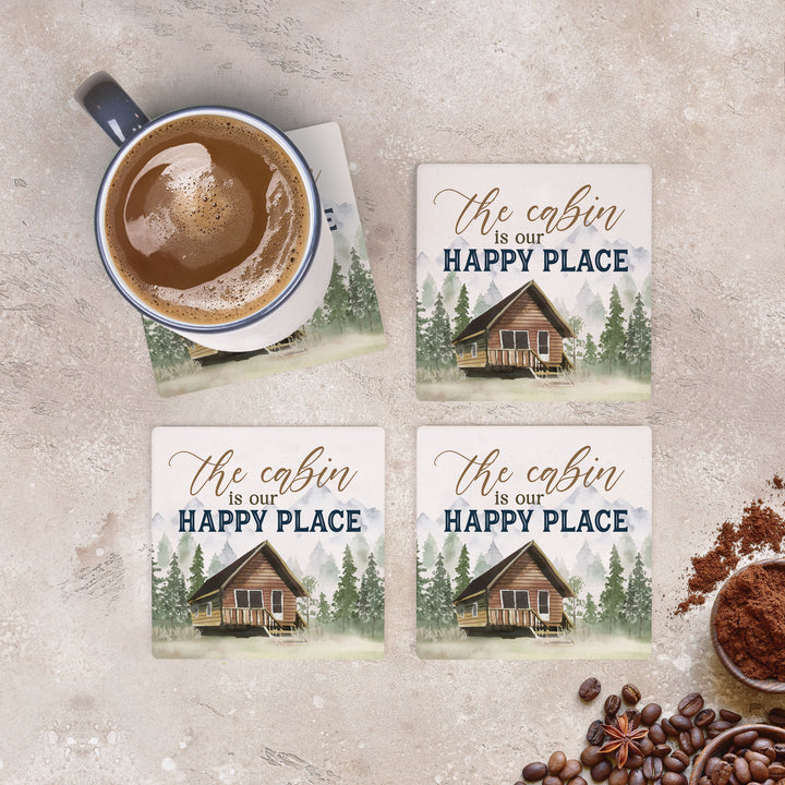 The Cabin Is Our Happy Place Ceramic Coaster