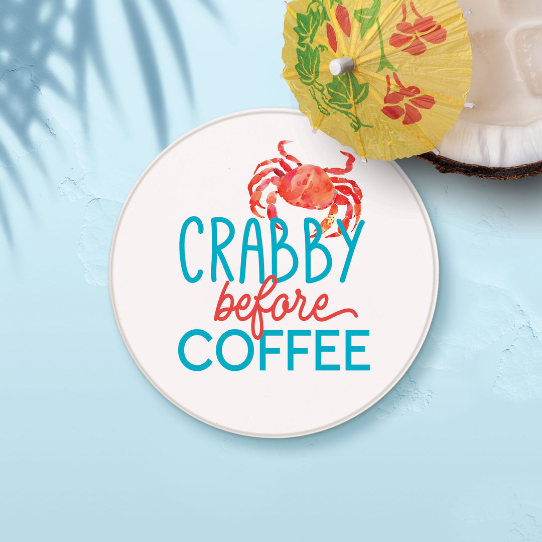 Crabby Before Coffee Ceramic Coaster