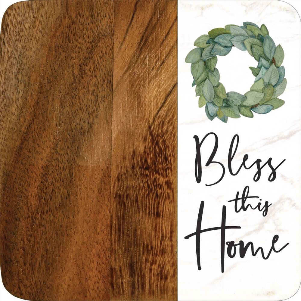 Bless This Home Acacia Coaster 4-Pack