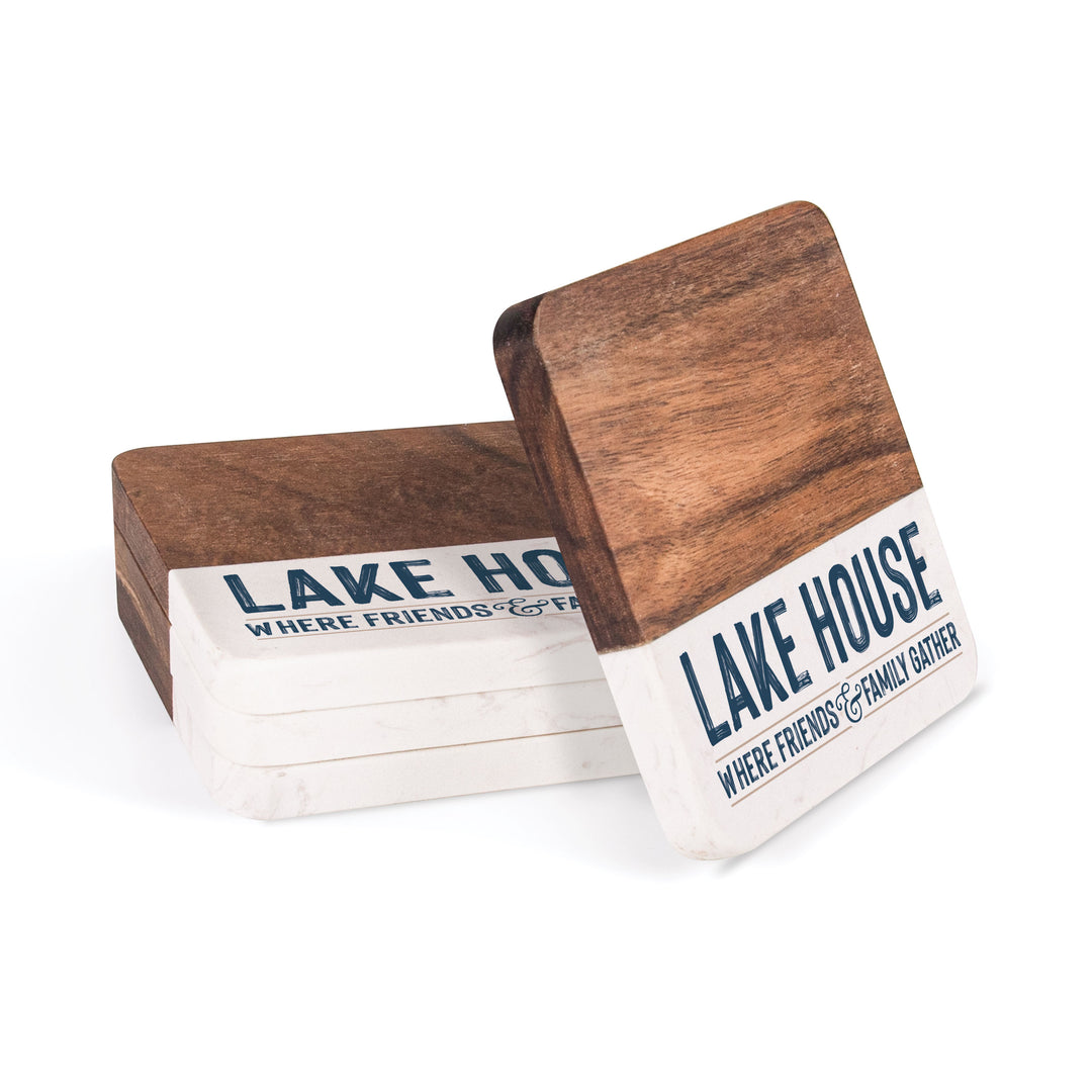 Lake House Were Friends And Family Gather Acacia Coaster 4-Pack