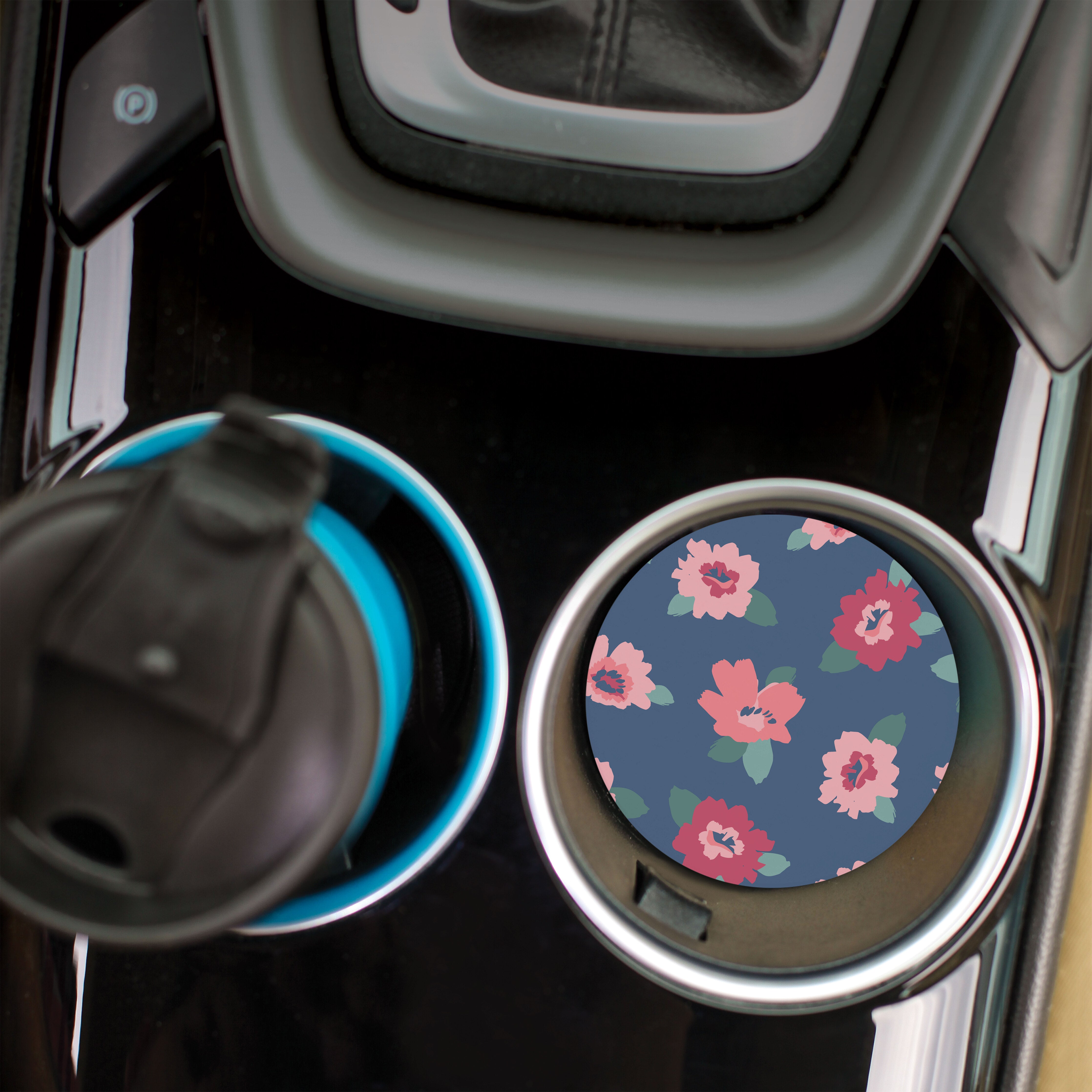*Blue Floral Pattern Car Coaster