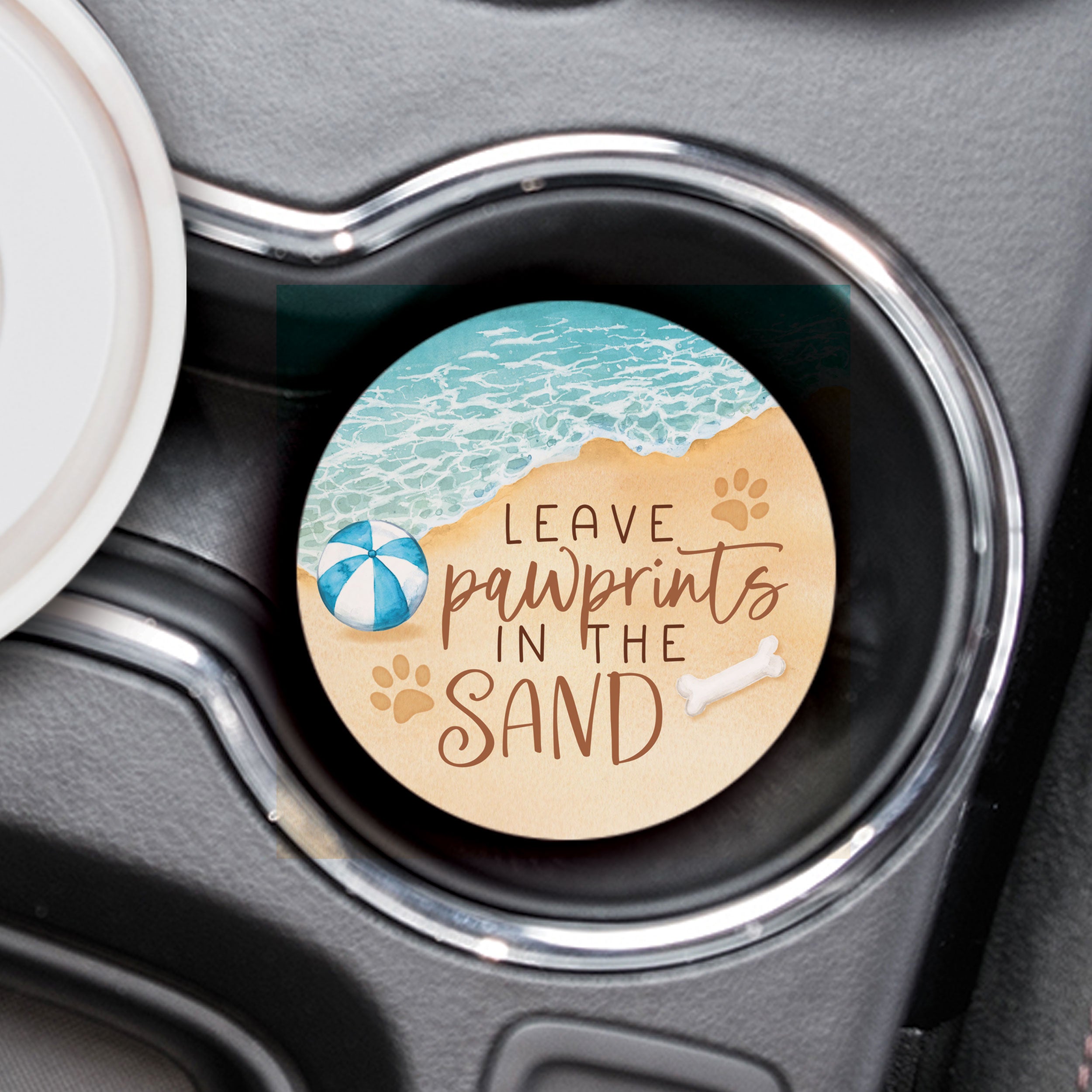 Leave Pawprints in The Sand Car Coaster