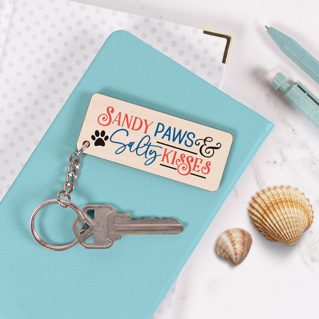 Sandy Paws & Salty Kisses Maple Veneer Keychain