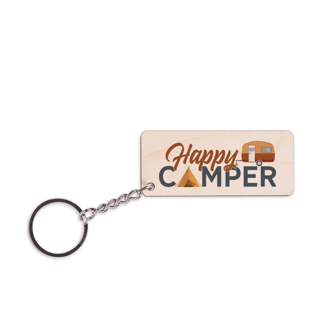 Happy Camper Maple Veneer Keychain