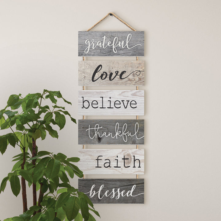 Grateful, Love Believe, Thankful, Faith, Blessed Stacked Hanging Sign