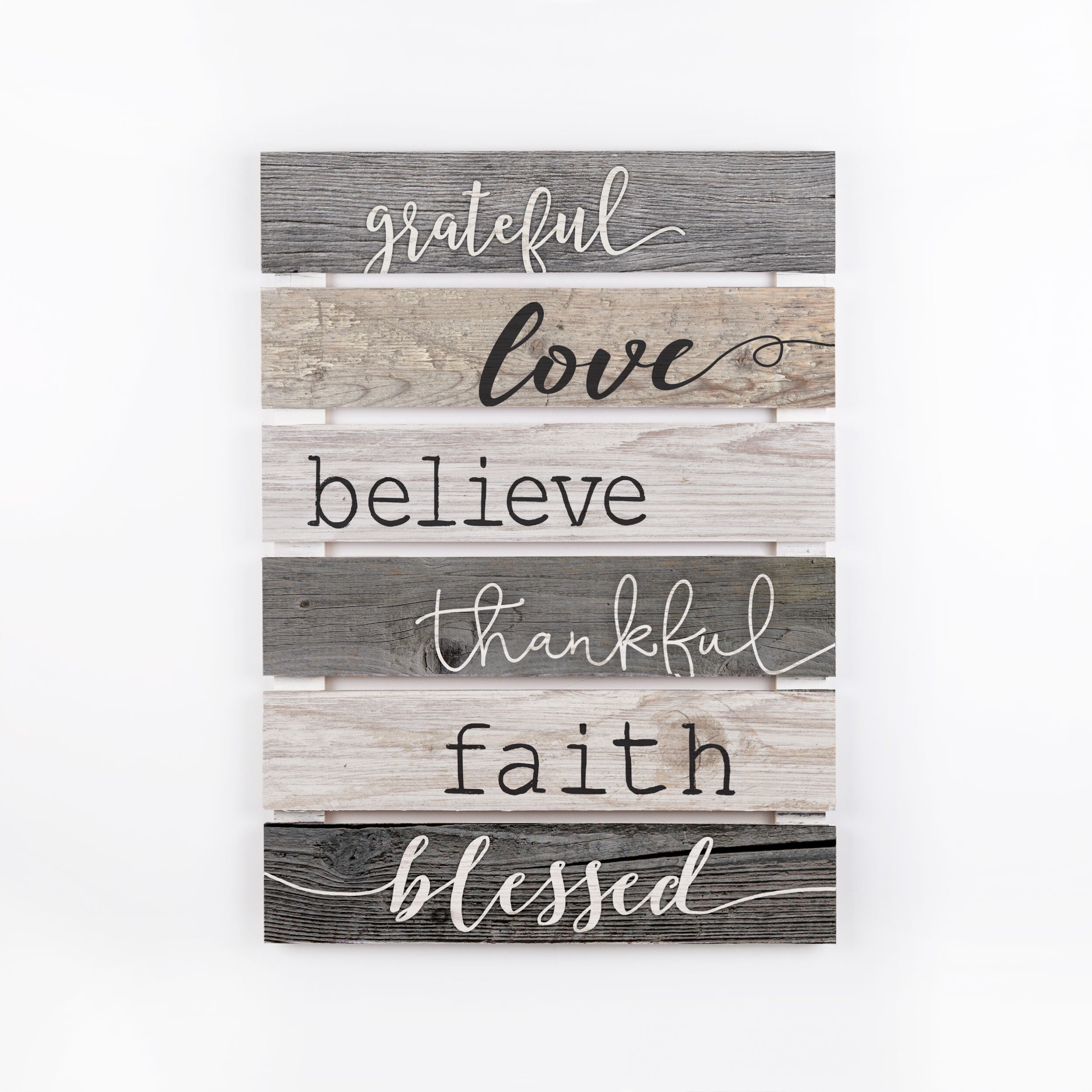**Grateful, Love, Believe, Thankful, Faith, Blessed Pallet Décor