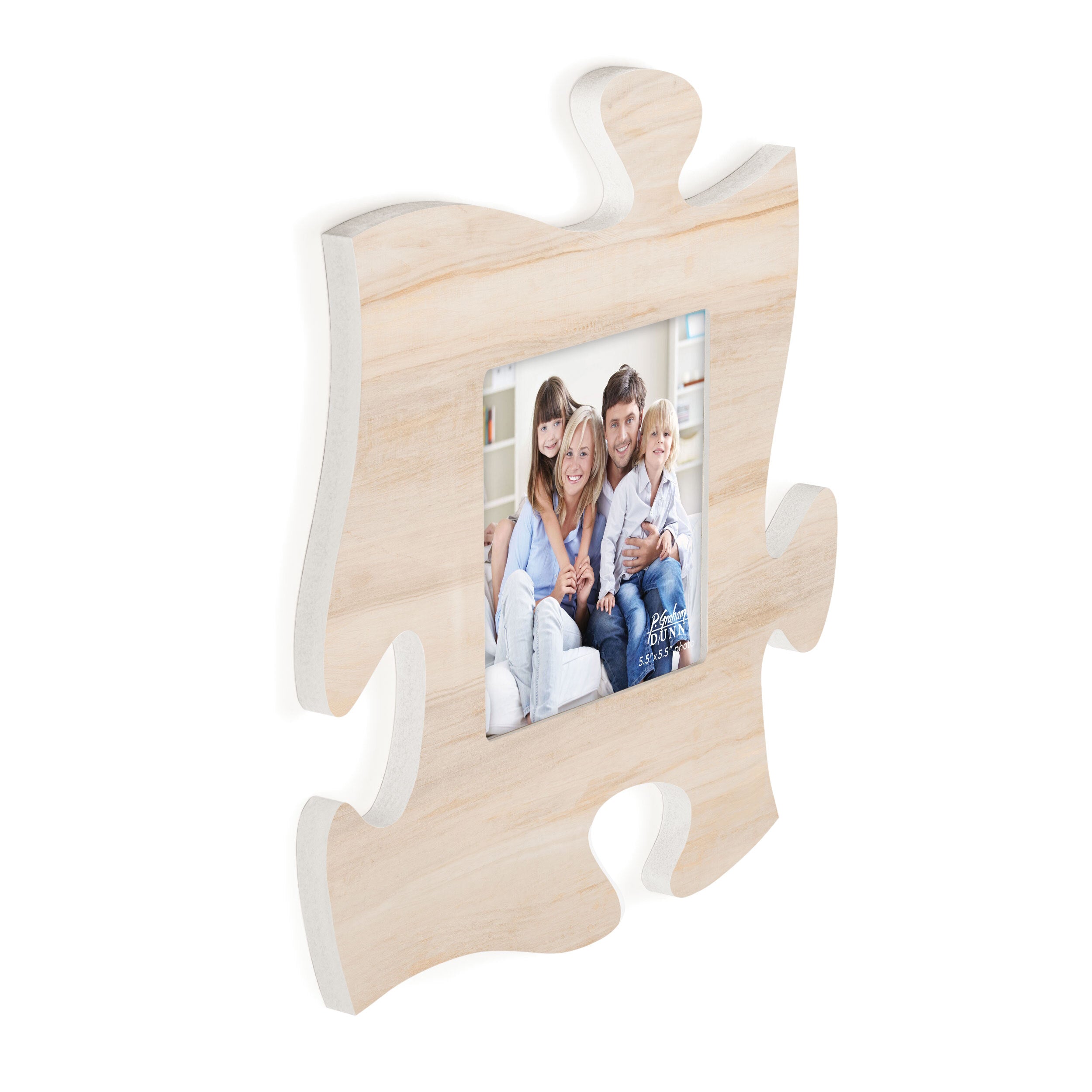 Tan Woodgrain Background Puzzle Piece Photo Frame (5.5x5.5 Photo)