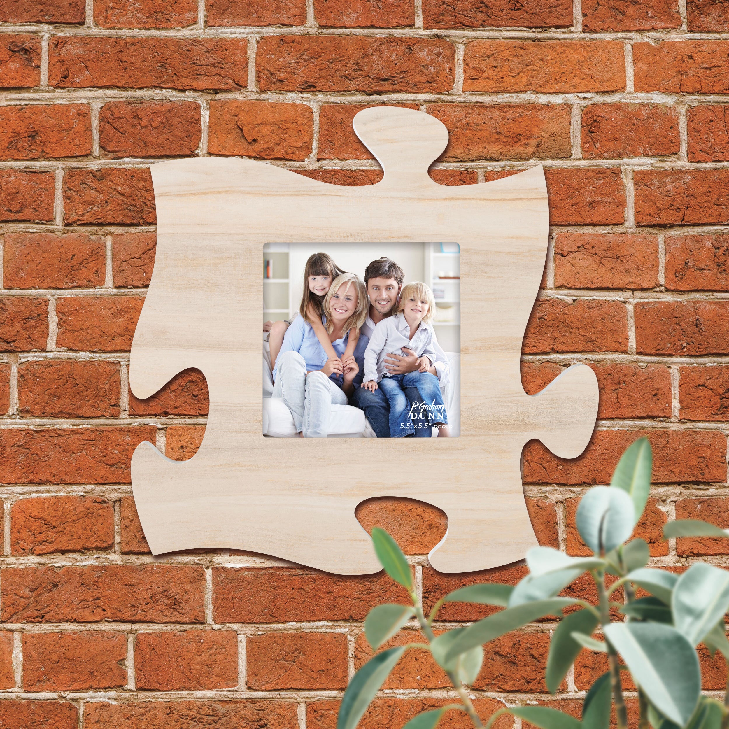 Tan Woodgrain Background Puzzle Piece Photo Frame (5.5x5.5 Photo)
