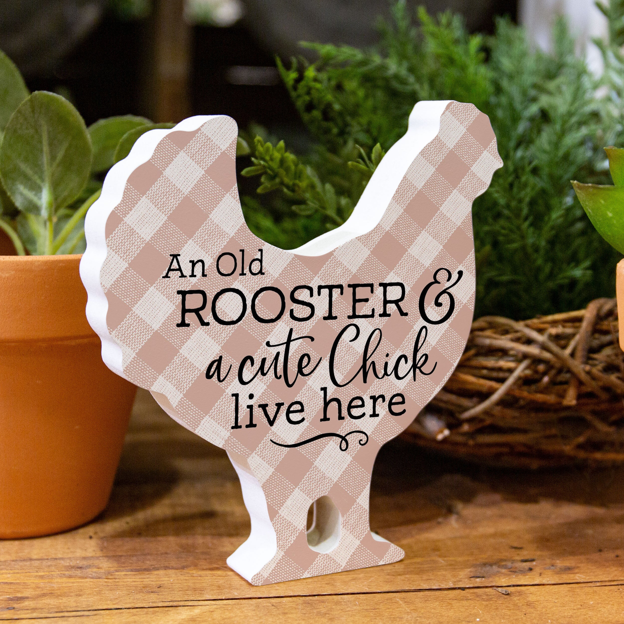 An Old Rooster & A Cute Chick Live Here Rooster Shape Décor