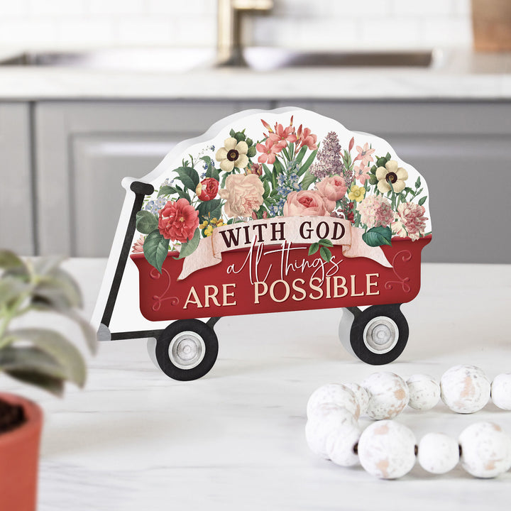 With God All Things Are Possible Wagon Shape Décor