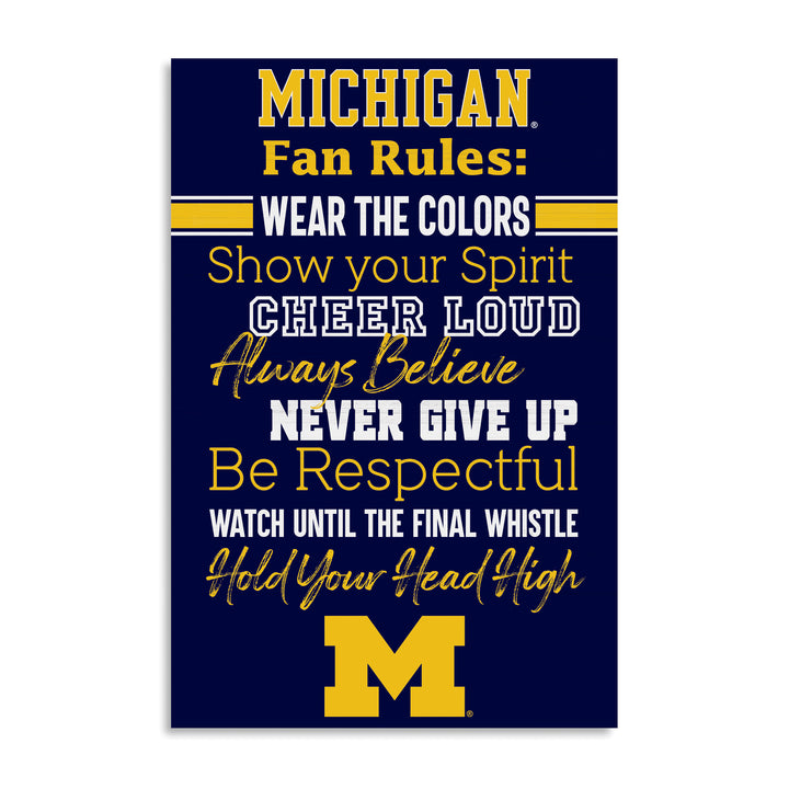Michigan Wolverines Fan Rules Wall Sign