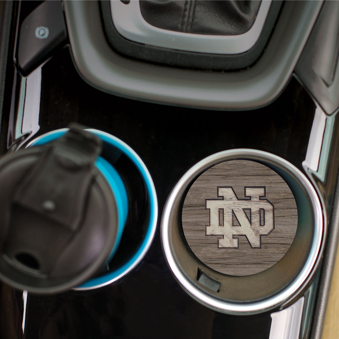 Team Logo Woodgrain - University of Notre Dame Car Coaster