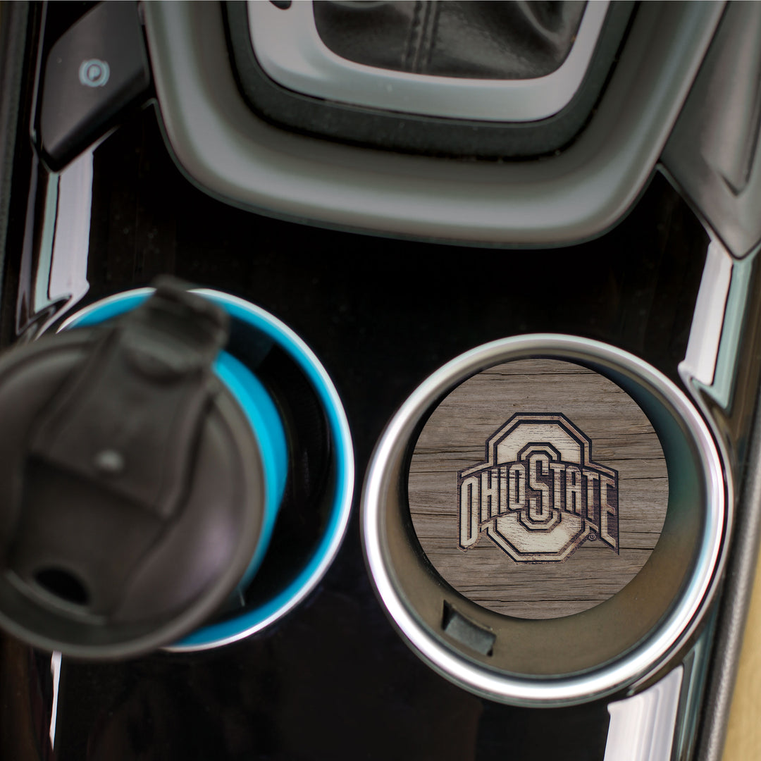 Team Logo Woodgrain - The Ohio State University Car Coaster