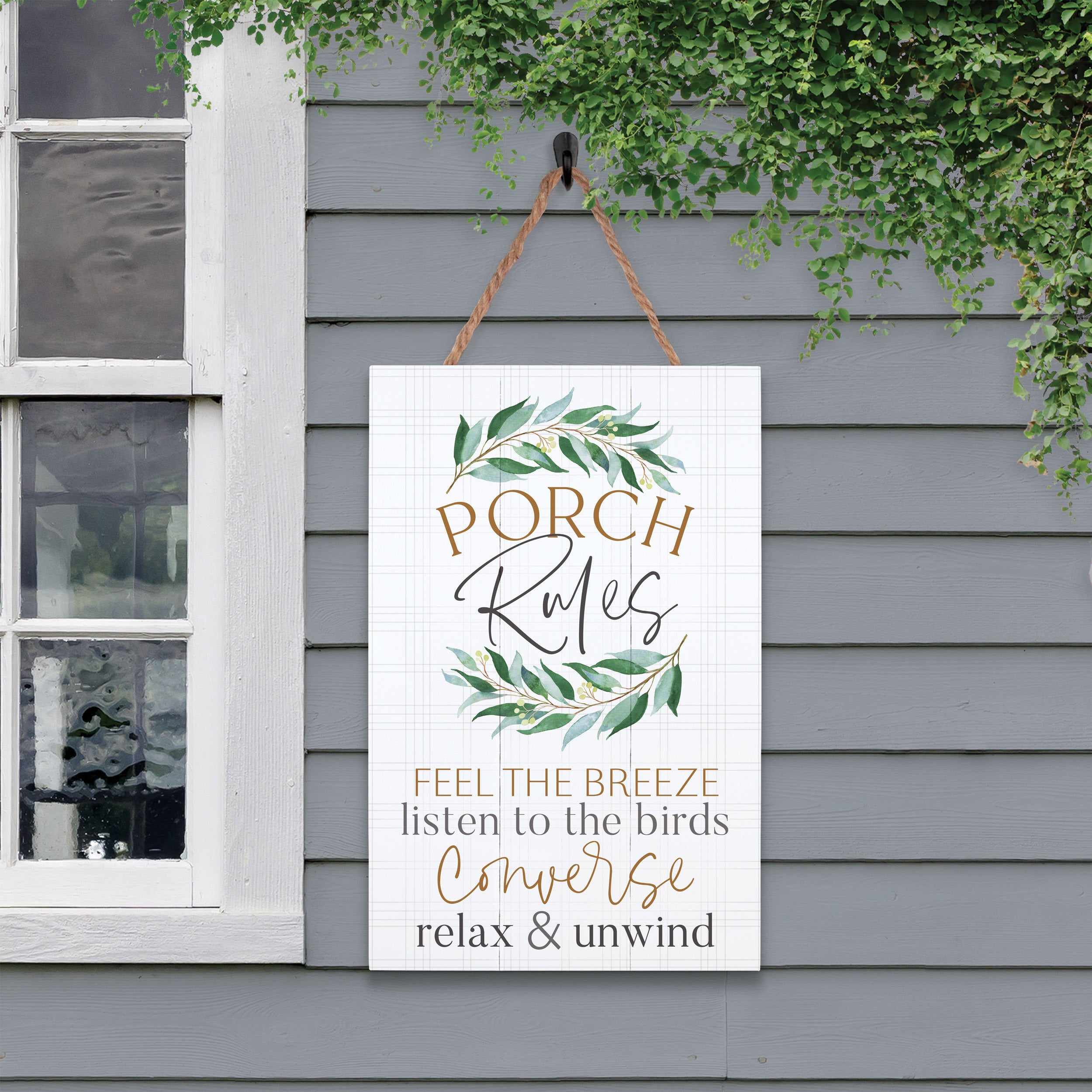 **Porch Rules Feel The Breeze Listen To The Birds Outdoor Hanging Sign