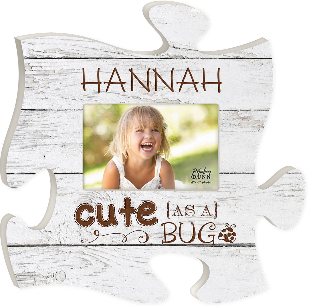 Personalized White Faux Wood Puzzle Piece Photo Frame (4x6 Photo)
